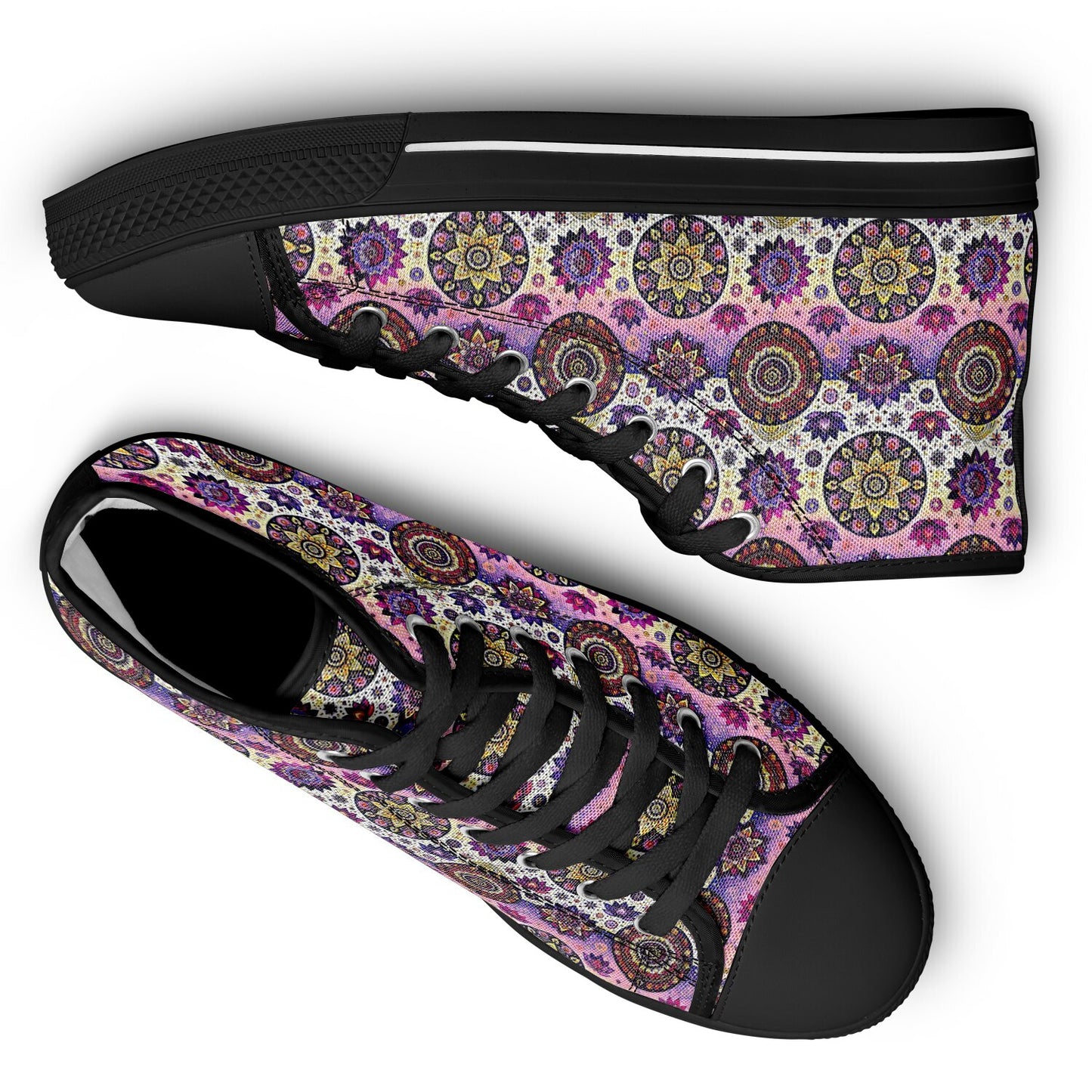 Geometric Pink & White High-Top Sneakers – All-Over Print Urban Streetwear, Trendy Casual Shoes