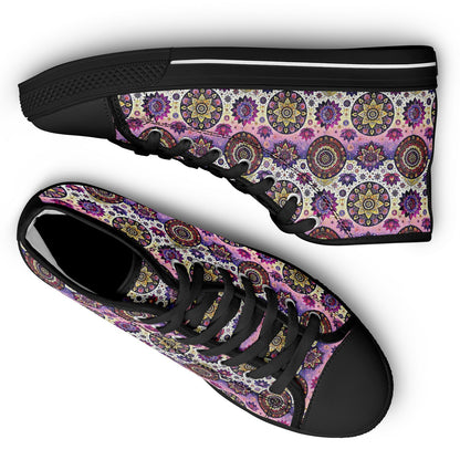 Geometric Pink & White High-Top Sneakers – All-Over Print Urban Streetwear, Trendy Casual Shoes