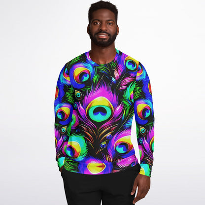 Peacock Neon Psychedelic Athletic Sweatshirt – Vibrant All-Over Print (AOP) | Bold Festival & Streetwear Fashion