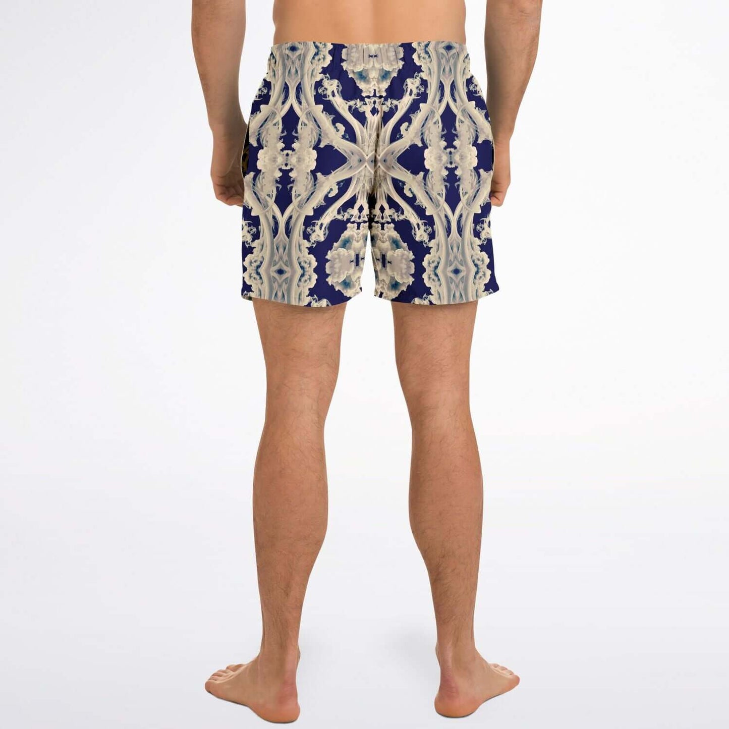 Clear Smoke Cymatic Men’s Swim Trunks – Futuristic, Quick-Dry & Stylish Above-the-Knee Swimwear