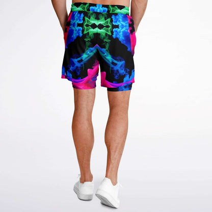 Neon Smoke Floral 2-in-1 Shorts with Pockets – Men’s Athletic & Workout Wear | All-Over Print