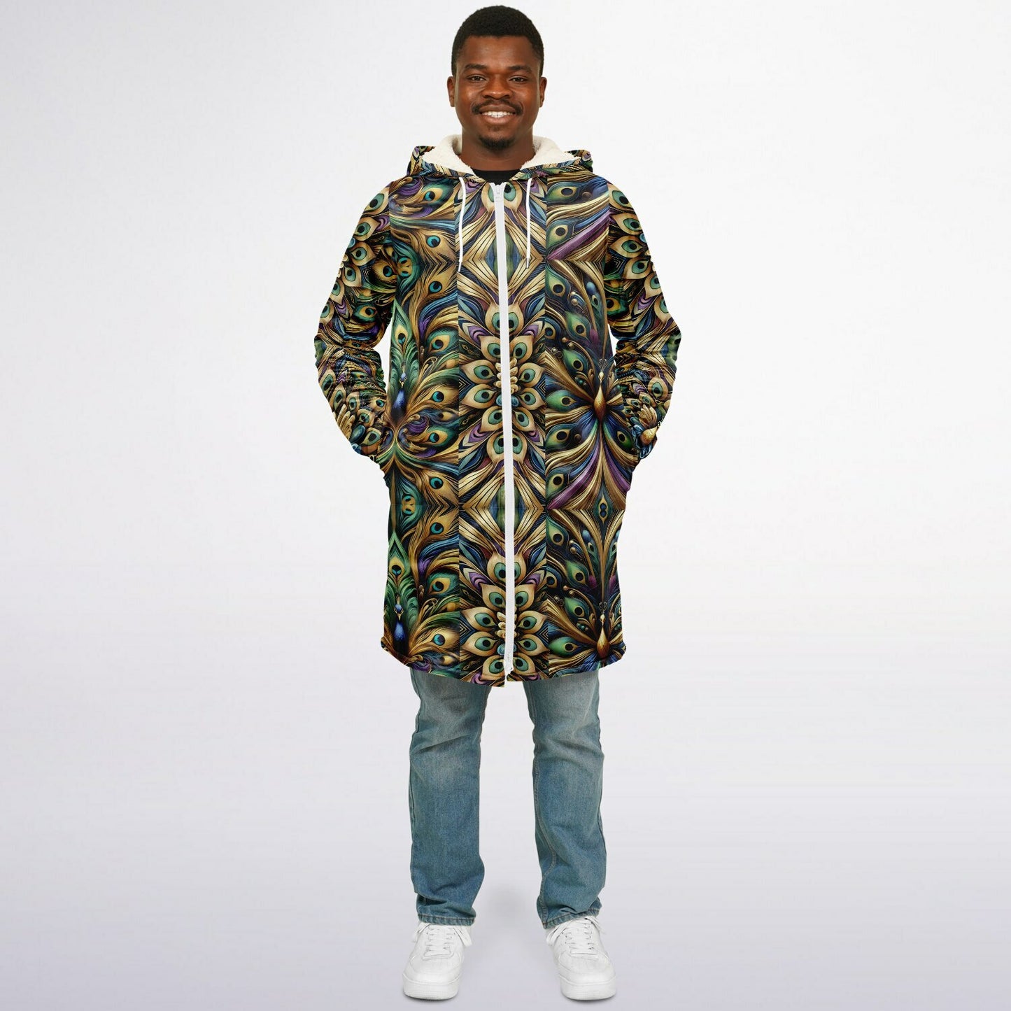 Royal Peacock Pattern, Comfy Zipper Cloak - AOP