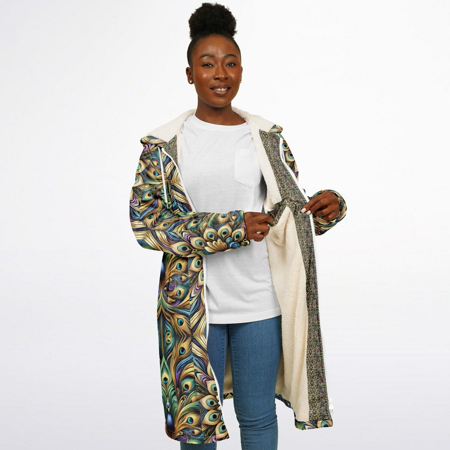Royal Peacock Pattern, Comfy Zipper Cloak - AOP