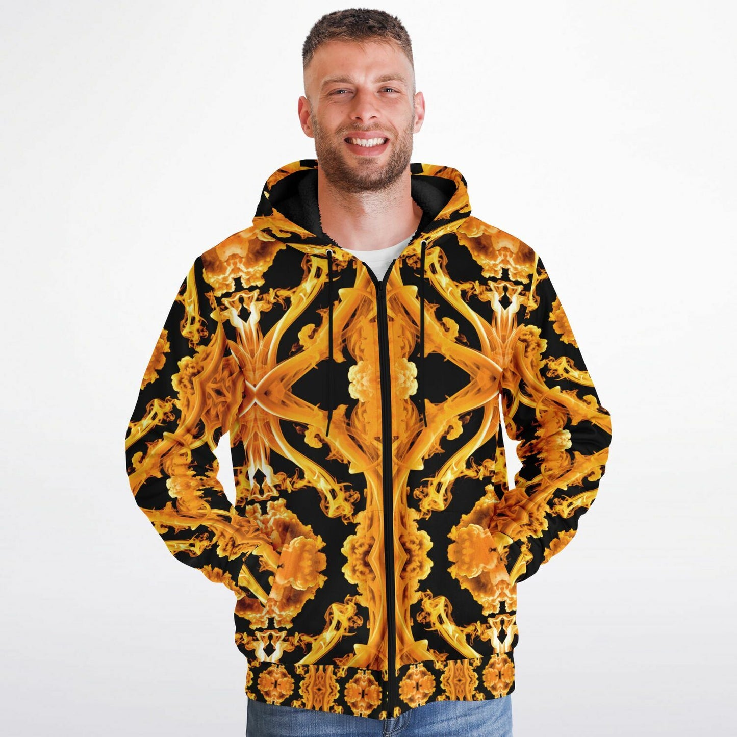 Golden Cymatic, Microfleece Zip Hoodie – Luxuriously Warm & Stylish All-Over Print Jacket