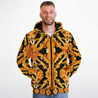 Golden Cymatic, Microfleece Zip Hoodie – Luxuriously Warm & Stylish All-Over Print Jacket