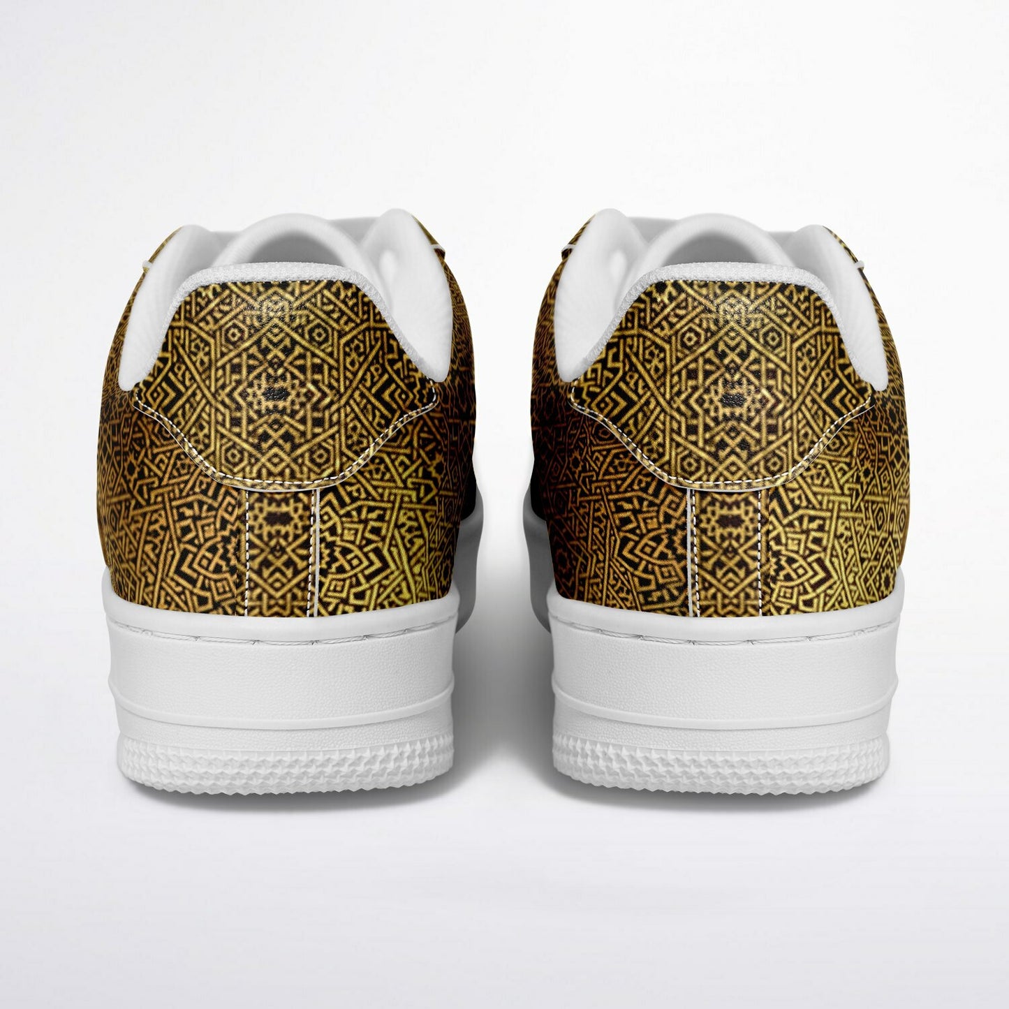 Geometric Gold Core Low Shoes – Unisex Custom Sneakers | Geometric Gold Pattern | Stylish Streetwear & Outerwear