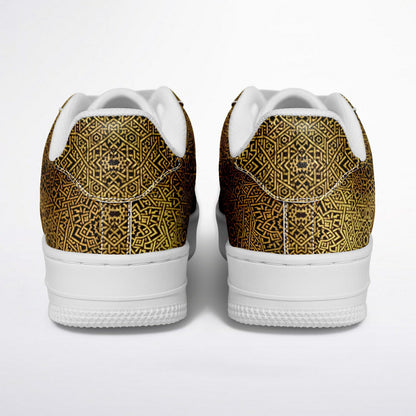 Geometric Gold Core Low Shoes – Unisex Custom Sneakers | Geometric Gold Pattern | Stylish Streetwear & Outerwear