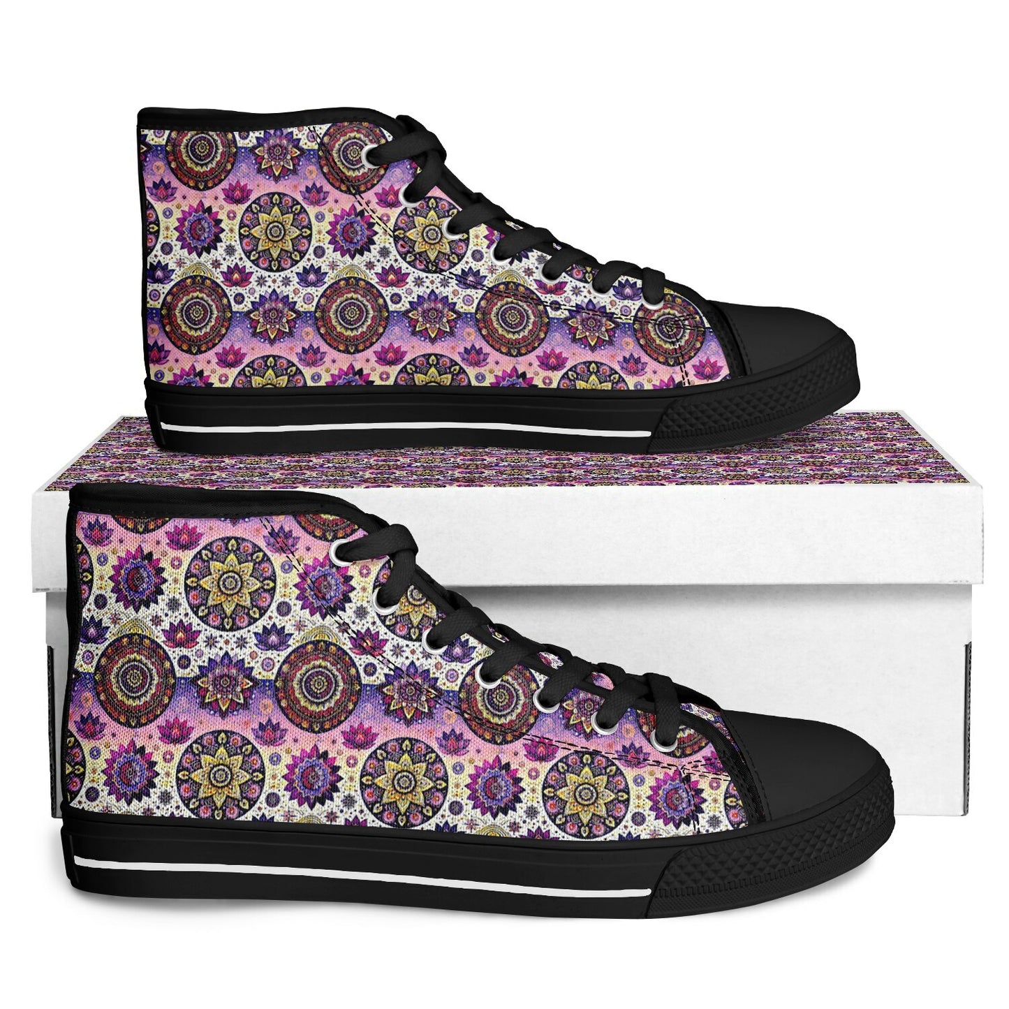 Geometric Pink & White High-Top Sneakers – All-Over Print Urban Streetwear, Trendy Casual Shoes