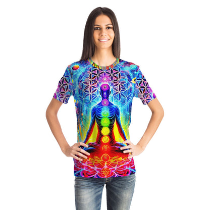 Flower of Life Chakras T-Shirt AOP – Unisex Essential Tee
