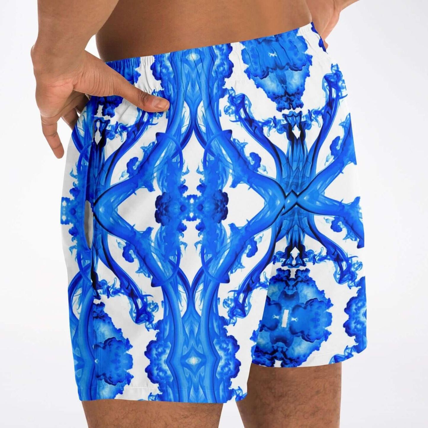 Ocean Blue Cymatic Men’s Swim Shorts showcasing vibrant blue patterns, perfect for stylish and performance-driven swimwear.