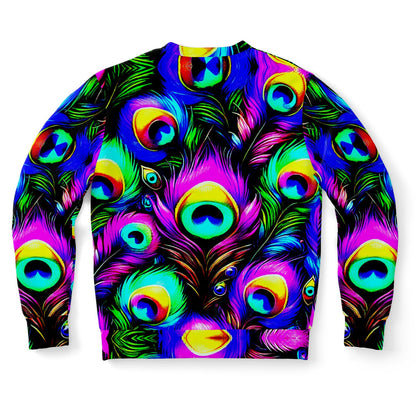 Peacock Neon Psychedelic Athletic Sweatshirt – Vibrant All-Over Print (AOP) | Bold Festival & Streetwear Fashion