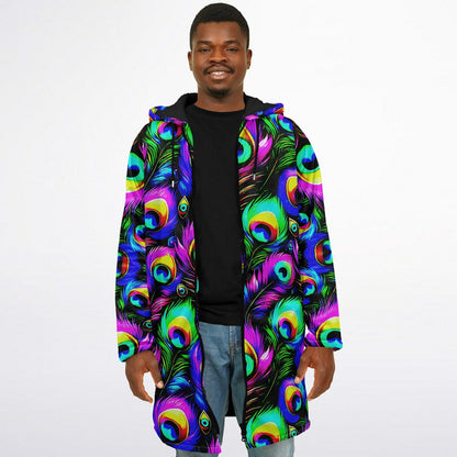 Psychedelic Peacock Print Zipper Cloak - Bold, Vibrant All-Over Design | Luxurious Comfort & Striking Style