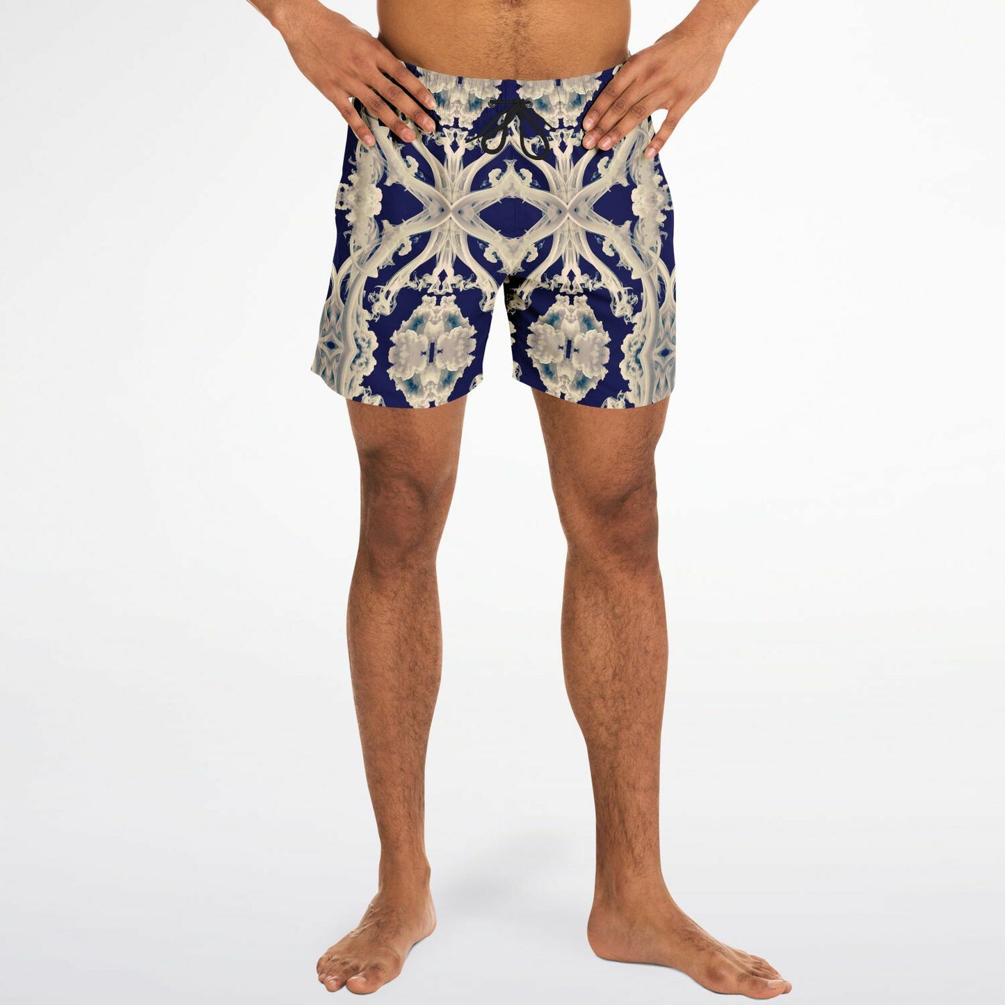 Clear Smoke Cymatic Men’s Swim Trunks – Futuristic, Quick-Dry & Stylish Above-the-Knee Swimwear
