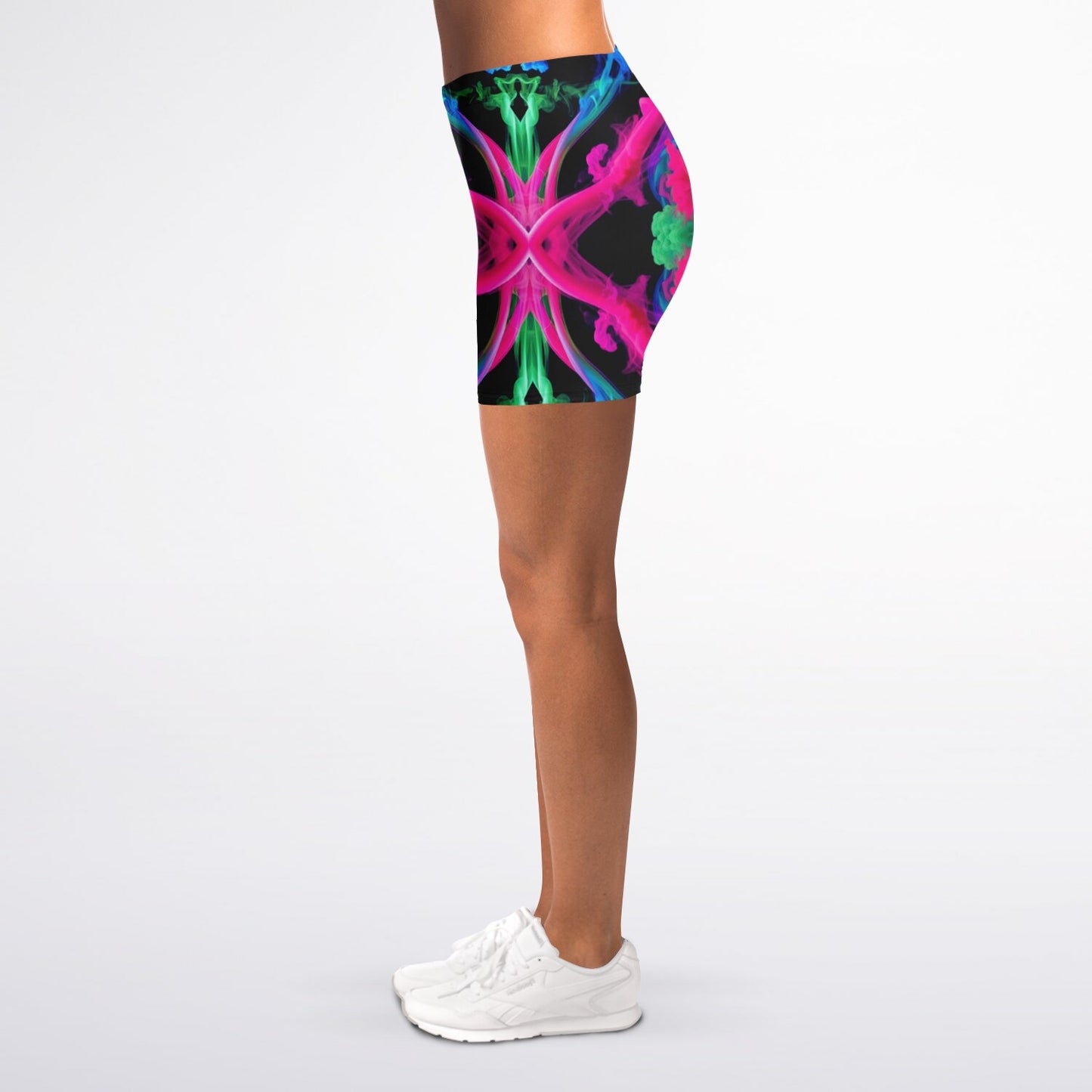 Neon Smoke Floral Bike Shorts – Women’s Squat-Proof Activewear | Stylish All-Day Comfort for Workouts & Casual Wear