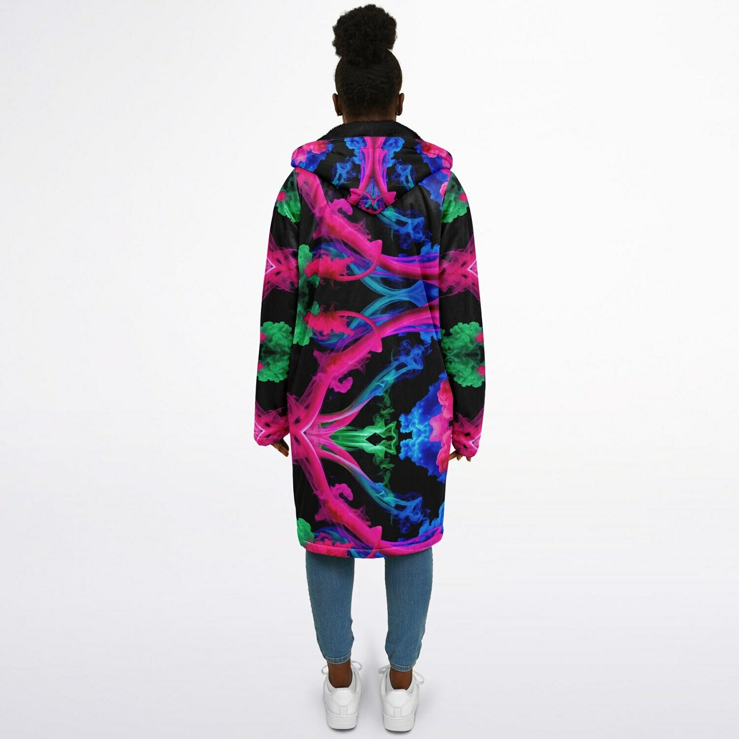 Neon Spectrum Cymatic Zip Cloak – Bold, Futuristic & Ultra-Cozy Longline Jacket