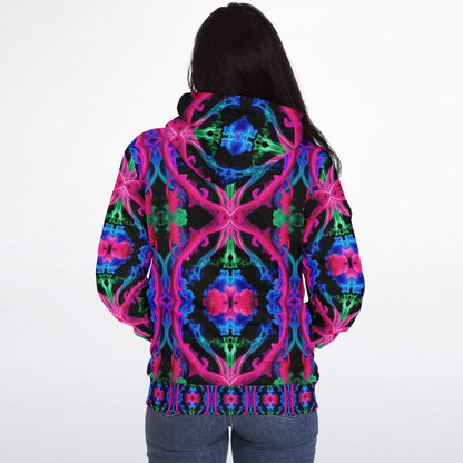 Neon Spectrum Cymatic Microfleece Zip Hoodie – Vibrant, Cozy & Bold All-Over Print Jacket