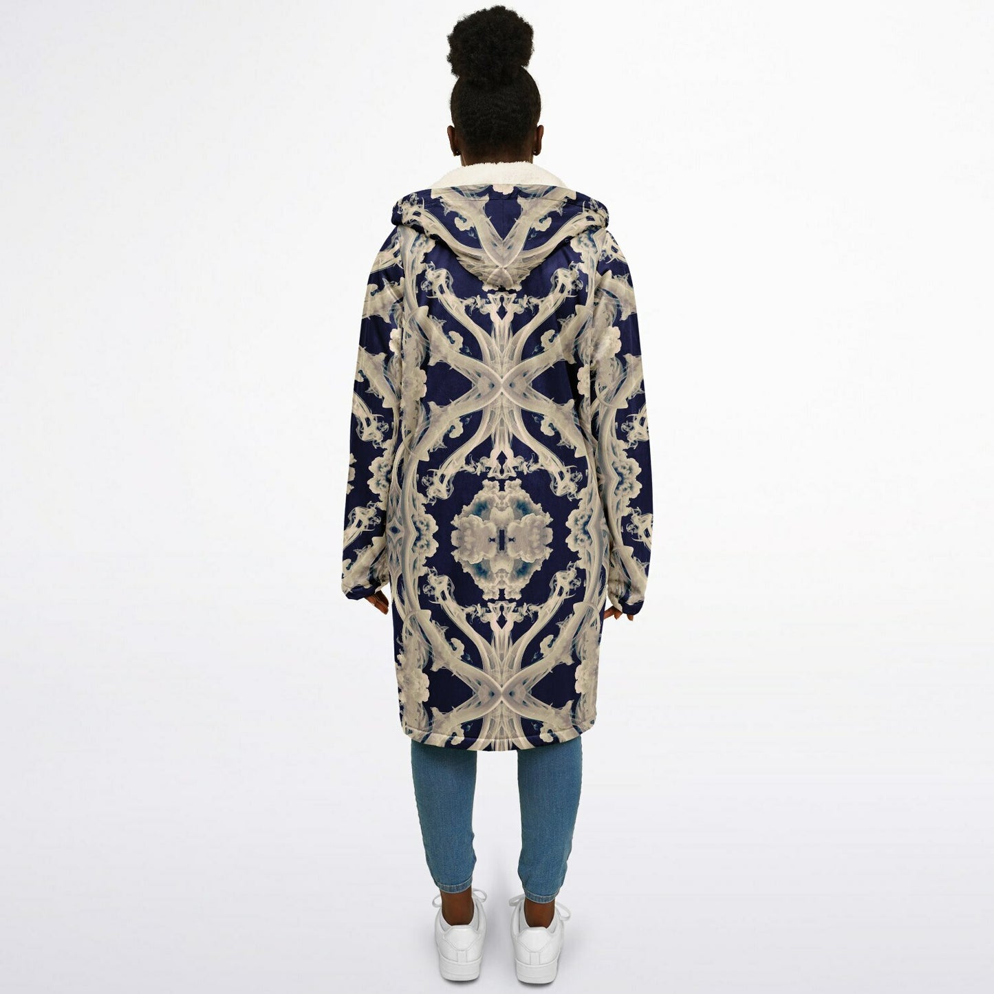 Clear Smoke Cymatic Zip Cloak – Sleek, Futuristic & Ultra-Cozy Longline Jacket