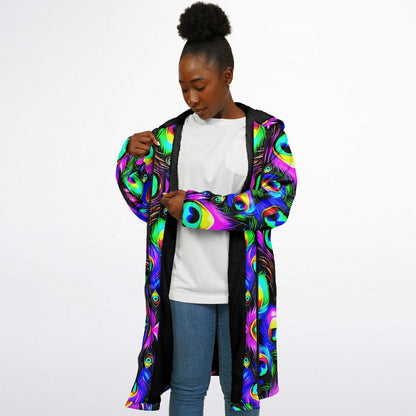 Psychedelic Peacock Print Zipper Cloak - Bold, Vibrant All-Over Design | Luxurious Comfort & Striking Style
