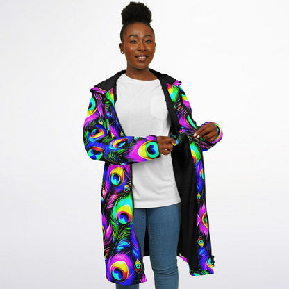 Psychedelic Peacock Print Zipper Cloak - Bold, Vibrant All-Over Design | Luxurious Comfort & Striking Style