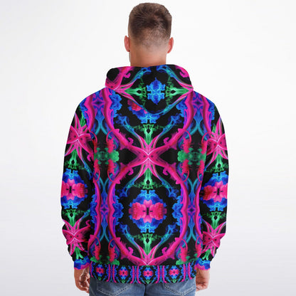 Neon Spectrum Cymatic Microfleece Zip Hoodie – Vibrant, Cozy & Bold All-Over Print Jacket