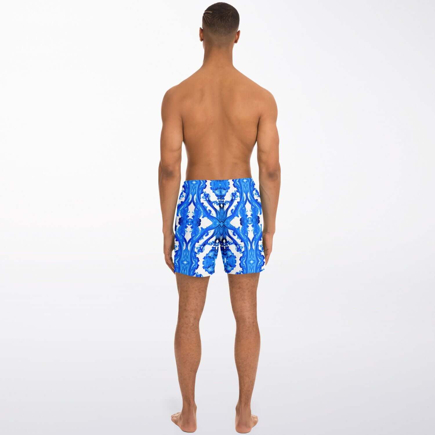 Back view of Ocean Blue Cymatic men’s swim shorts, showcasing stylish design and quick-dry fabric.