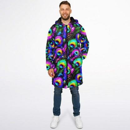 Psychedelic Peacock Print Zipper Cloak - Bold, Vibrant All-Over Design | Luxurious Comfort & Striking Style