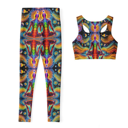 Cosmic Chakras Padded Sports Bra & Leggings - All Over Print (AOP) Yoga & Fitness Wear
