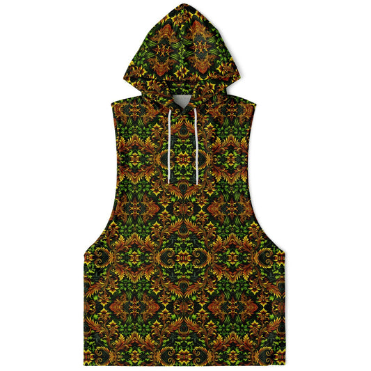 Emerald Green & Gold Athletic Drop Armhole Hoodie – All-Over Print, Lightweight & Breathable Activewear